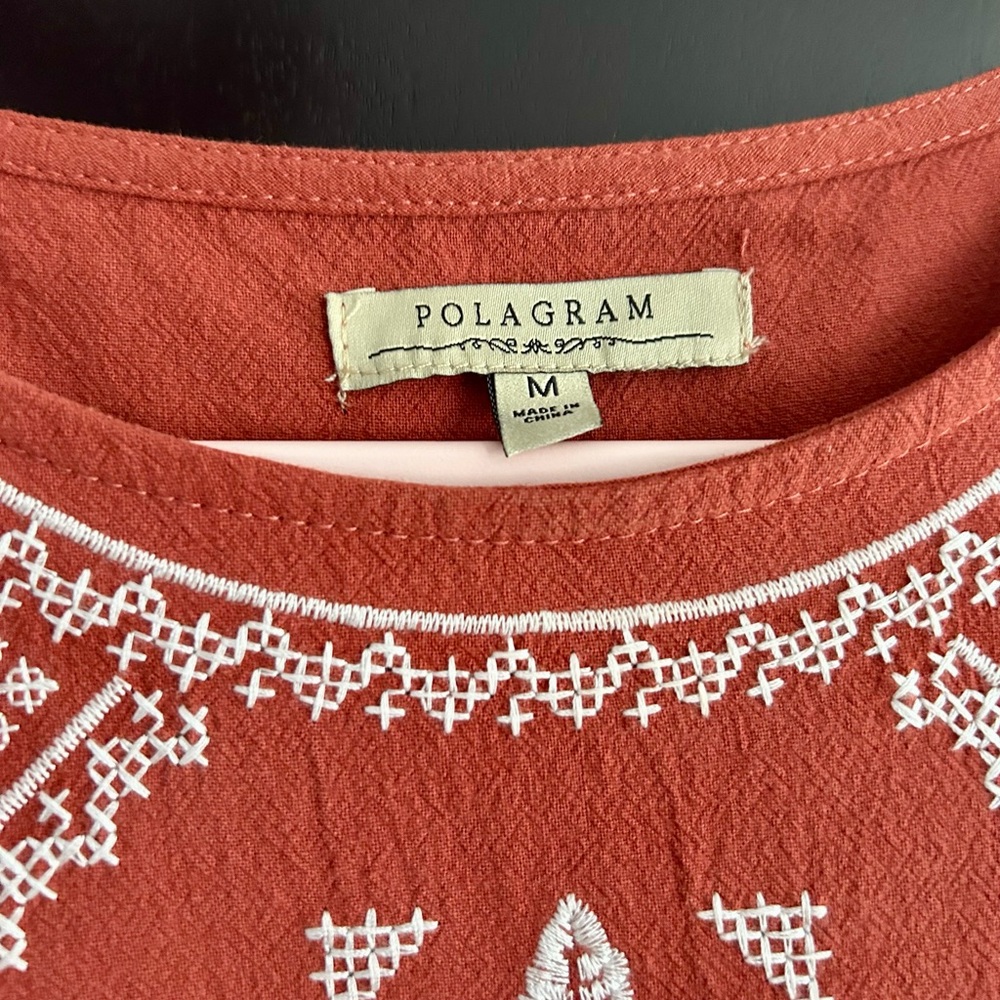 Medium Polagram Boho Terracotta Midi Dress with Pockets and Embroidered accents - Picture 3 of 5